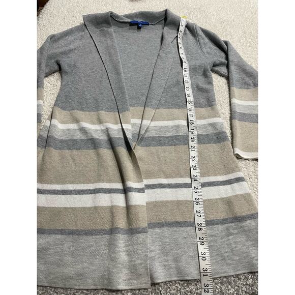 Apt 9 Womens Sz S Open Front Long Sleeve Sweater Cardigan Gray Tan White Striped - Picture 4 of 10